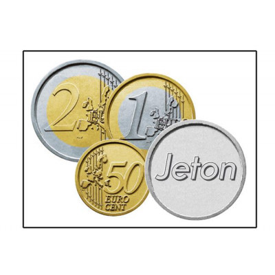 Autocollant pièces « EURO »- jeu de monnaie + jeton (2 € /1 € /0,50 € /jeton)