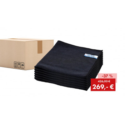 Promotion : 200 x Chiffons microfibres Quick&Bright Premium, noir, avec couture Christ, 40 x 40 cm
