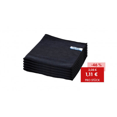 Promotion : 200 x Chiffons microfibres Quick&Bright Premium, noir, avec couture Christ, 40 x 40 cm