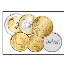 Autocollant pièces « EURO »- jeu de monnaie + jeton (2 € /1 € /0,50 € /0,20 € /0,10 € /jeton) - Similaire à l'illustration