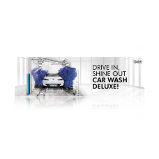 Bande de tension pour tunnel de lavage, ligne « Technique » : « DRIVE IN, SHINE OUT CAR WASH DELUXE! » 300 x 90 cm - Similaire à l'illustration