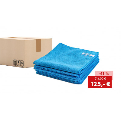 Offre : 200 x Quick&Bright chiffon microfibre bleu, avec étiquette Christ, 40 x 40 cm