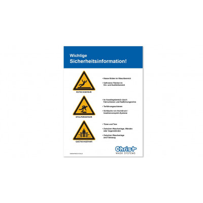 Panneau pour portique de lavage / NUFA « Information de sécurité importante ! » DIN A3 - allemand