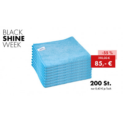 BLACK SHINE WEEK 2025 : 200 chiffons microfibres Quick&Bright Easy, bleus, avec broderie Christ, 38 x 38 cm