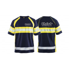 T-shirt UV High Vis 3337 bleu/jaune avec logo Christ, taille S - Similaire à l'illustration