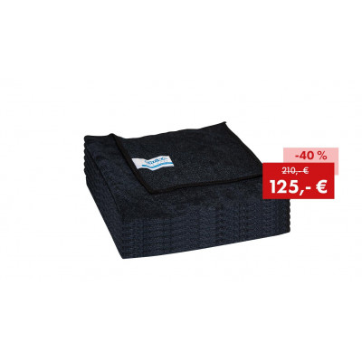 Pack promotionnel: 200 x Quick&Bright chiffon microfibre noir, avec étiquette Christ, 40 x 40 cm