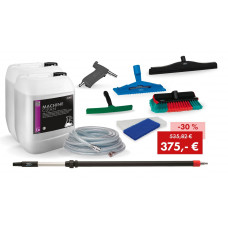 MACHINE CLEAN, pack promotionnel pour hall de lavage : 2 bidons de 25 kg + kit d'outils pour hall de lavage - Similaire à l'illustration